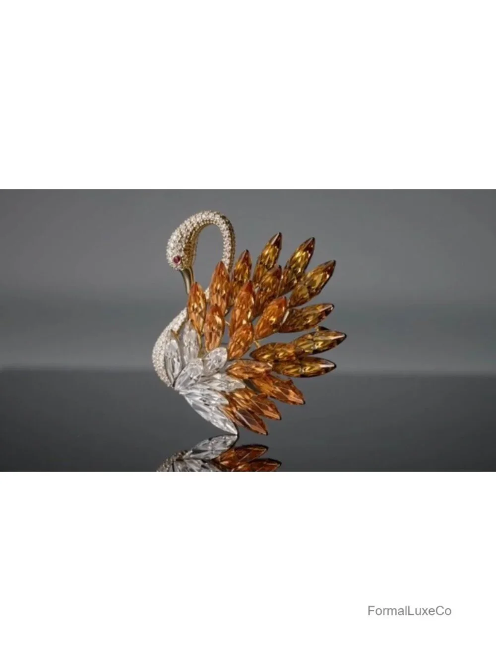 Austrian Crystal Swan Brooch Vintage Rhinestone Lapel Pin